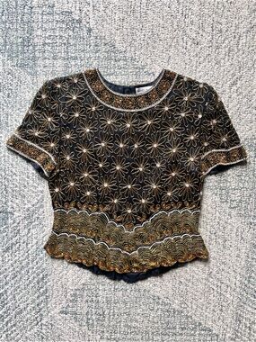 Vintage Beaded Silk Top by Adrianna Papell Boutique Evening Gatsby Flapper Style